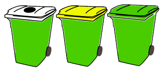 Les trois bacs (blanc, jaune et vert) parisiens destinés à la collecte des déchets ménagers