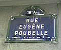 Plaque de rue Eugène Poubelle, Préfet de la Seine, dans le XVIe arrondissement de Paris