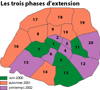 Les trois phases d'extension de la collecte sélective dans Paris 2000 - 2002