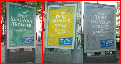 Campagne sur le tri des déchets - Le Paris du tri - Rues de Paris, avril 2016 - Photos Jean-François Ségard